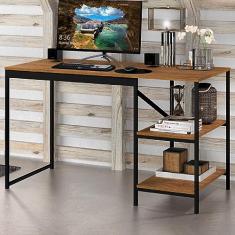 Mesa Escrivaninha Slim 2 Prateleiras Rústico Preto/Canela Rústico - Art Panta