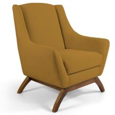 Poltrona Decorativa Fixa Base de Madeira Juliet D02 Veludo Mostarda Es