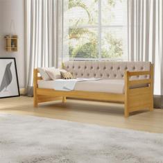 Sofá Cama Solteiro Verona Mona Imbuia Estofado Capitonê Veludo Bege Ac