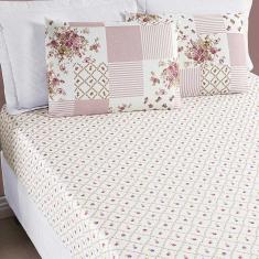 Jogo De Lençol Ayla Casal Queen 3 Peças Microfibra Estampada Floral - Rosa Matura