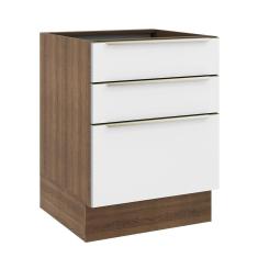 Balcão Madesa Lux 60 cm 3 Gavetas (Sem Tampo) - Rustic/Branco Veludo