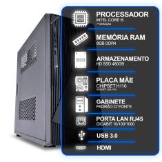 Computador Desktop, Intel Core I5 7º Geração, 8GB RAM, HD SSD 480GB, Conexões USB/VGA/HDMI/LAN/SOM