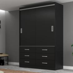 Guarda Roupa Solteiro 2 Portas de Correr 6 Gavetas Veneza Evidência - Black