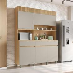 Cozinha Compacta 5 Portas 2 Gavetas Realeza 160cm 100% Mdf Carvalho/Greige