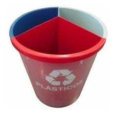 Lixeira Mix 25 Litros Coleta Seletiva Com 3 Divisões - JSN, Azul/Verme