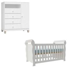 Berço Americano Lara E Cômoda Infantil Ternura Baby Branco Brilho - In