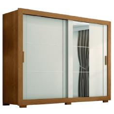 Guarda Roupas Casal com Espelho 2 Portas de Correr 4 Gavetas Titanium Madeirado / Areia Zanzini