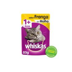Ração úmida whiskas sachê frango ao molho gatos adultos 85G
