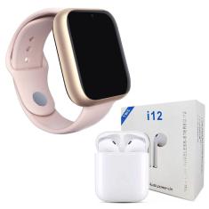 Kit 1 Relógio Smartwatch Z6 Rosa + 1 Fone Bluetooth I12 Tws