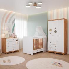Quarto Bebê Completo Berço Americano Bem 3 em 1 Guarda Roupas 3 Portas