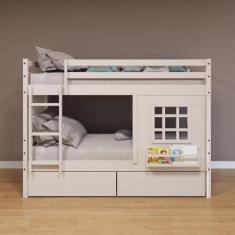 Beliche Infantil Com Janela Gavetas E Cortina Madeira Maciça Branco Ho