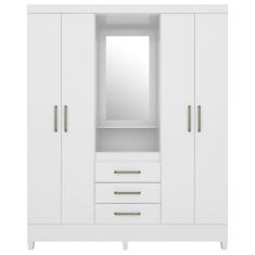 Guarda Roupa Capelinha 4 PT Com Espelho 43220 Branco Rosa Flex Demobile