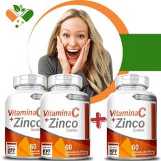 Kit com 3 potes vitamina c + zinco 500mg c/60 cápsulas