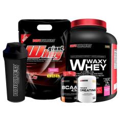 KIT - Whey Protein Giant Whey Refil 2kg + Waxy Whey 2kg + Bcaa 4,5 100g + Creatina 100g + Coq - BB-Unissex