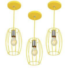 Kit 3 Pendentes Pequim Aramado Amarelo - MARRYLUZ