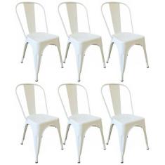 Kit 6 Cadeiras Design Tolix Metal Pelegrin Pel-1518 Cor Branca