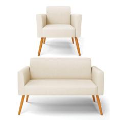 Sofá Namoradeira Com Poltrona Pés Palito Castanho Marisa Linho D03 - D\`rossi Cor A19 Bege