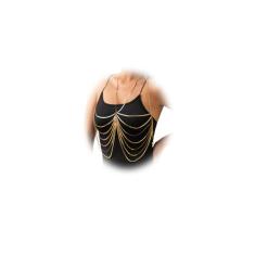 Peitoral multicamadas de verão, corrente de metal, borla de metal, corrente de ombro, biquíni, sutiã de praia, corrente corporal, lingerie de casamento, joia feminina, Medium, liga metálica, Liga