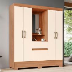 Guarda-Roupa Solteiro com Espelho Briz 4 Portas 2 Gavetas Nature e Off White