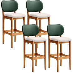 Kit 4 Banquetas Alta Betta Imbuia Facto Verde Linho Cru