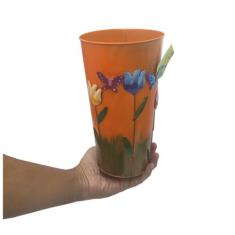 Vaso Enfeite Jardim Quintal Varanda Borboleta Flor De Ferro Laranja (S