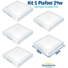 Kit 5 Plafon Led Sobrepor Quadrado 24w 6500K Leitoso Blumenau