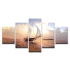 Quadros Decorativos 5 Peças Navio Veleiro Altomar Por Do Sol