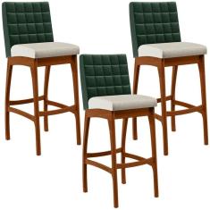 Kit 03 Banquetas Altas Facto Verde Musgo Linho Champagne
