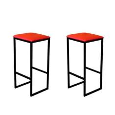 Jogo 2 Banqueta Alta Cozinha Balcão Bistrô Industrial Preta Assento Es