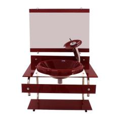 Gabinete Para Banheiro De Vidro 60Cm Inox - Vermelho Cereja - Cubas E 