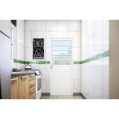 Porta de Aço 215x85cm com Travessa e Vidro Liso Riobras Abertura Esque