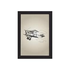 Quadro Vintage Moldura Preta Avião 22x32cm