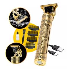 Máquina De Cortar Cabelo Profissional Dragão Acabamento Sem Fio Cabelo Barba Pezinho Recarregável 4 Pentes Óleo Escovinha Premium