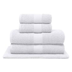 Jogo de Banho Bouton Natural Branco 5Pçs (2 Toalhas de Banho + 2 Toalhas de Rosto + 1 Piso)