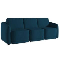 Sofá Cama Casal Para Sala 306cm Polska K04 Veludo Azul - Mpozenato