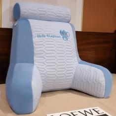 Travesseiro de leitura grande - encosto de leitura com travesseiro de pescoço, travesseiros de cama de espuma viscoelástica para sentar na cama com braços e bolsos, travesseiro de sofá para ler