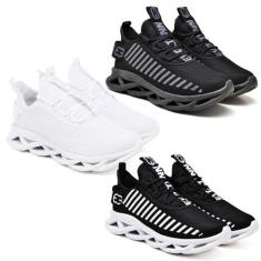 Tênis de Corrida Feminino Academia Macio- 3 Pares Preto e Branco - Evo