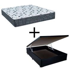 Cama Box Baú Viúva 128 Tecido Preto Com Colchão Alegro Bello Box D28 Cinza 58x128x188