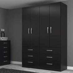 Guarda Roupa Casal Treviso 4 Portas 6 Gavetas - Black Black