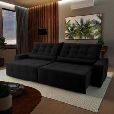 Sofá Retrátil Reclinável Montebello 2.10m Suede Velut Preto Molas no Assento - King House