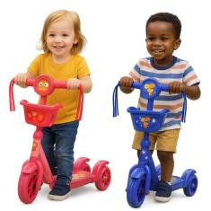 Patinete Infantil 3 Rodas Luz Led Com Cesto Música Regulável - RRister