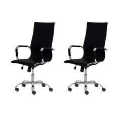 Kit 2 Cadeiras Escritório Stripes Presidente Preta Giratória