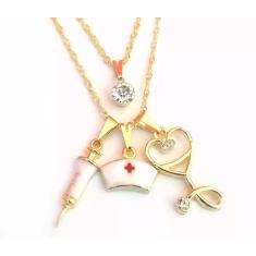 Colar Duplo Enfermeira Enfermagem Folheado a Ouro 18k