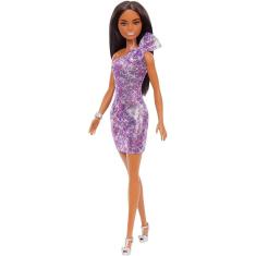 Boneca Glitz Barbie com Vestido Roxo e Cabelo Afro de Brilho