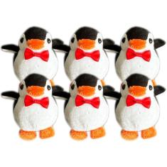 Kit 6 Pinguim De Pelucia Com Gravata Chaveiro Atacado Cesta - 9cm