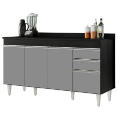 Balcão Gabinete Com Tampo 150Cm Marrocos Preto/Cinza - Lumil