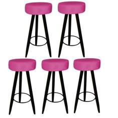 Kit 05 Banqueta Alta Flora Pés Palito em Madeira Preto  Bar Bistrô Coz