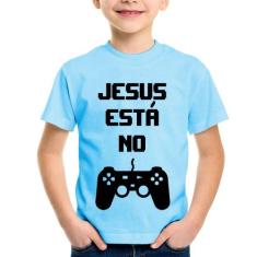 Camiseta Infantil Jesus está no controle - Foca na Moda, Azul bebê, 12