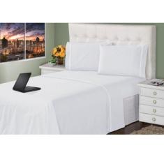 Lençol King 3 Peças 400 Fios Toque Macio Ponto Palito Casa Dona, BRANC