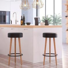 Kit 2 Banquetas Altas Estofadas Roma 70Cm Preto - Adz